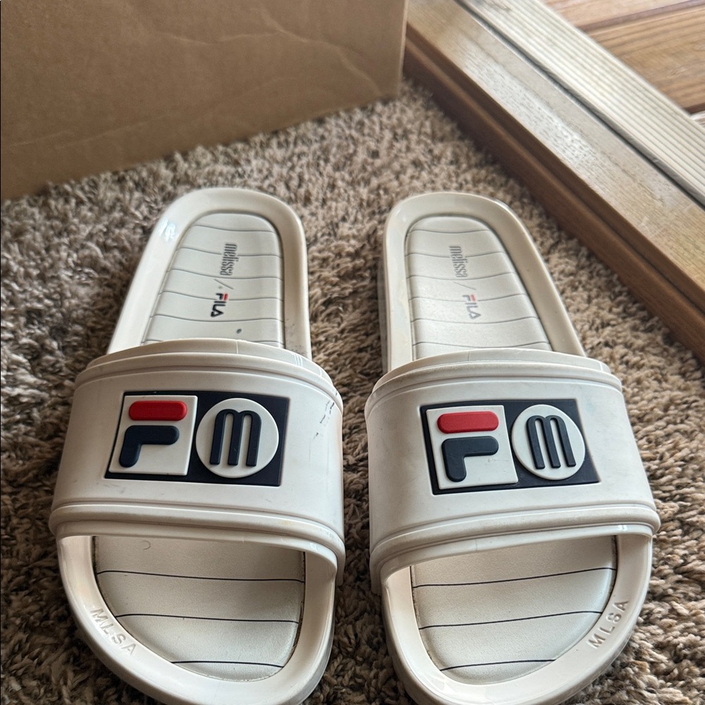 Melissa Fila White Slide Sandals Collab